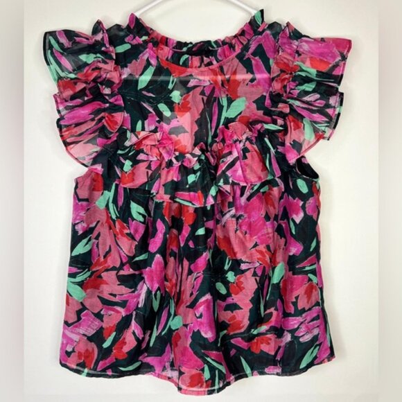 NWT COREY LYNN CALTER SILK Blend Cassandra Organza Yoke Floral Ruffles Top SMALL - Picture 7 of 15